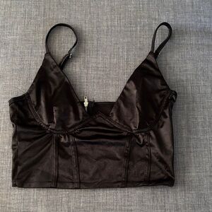 Black Satin Crop Top